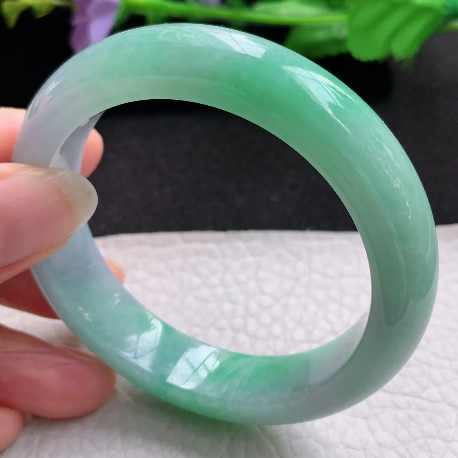 nr小圈口52.5*12.8*8.5平安镯 缅甸翡翠a货玉手镯春带彩秀气宽边玉手环