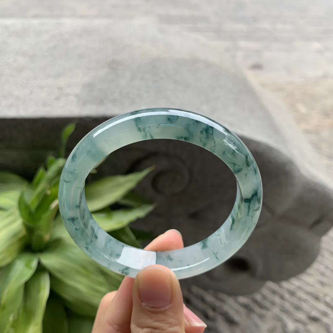 圈口55.4-12.3-7.4 【冰种飘花正圈手镯】正圈55 56可戴