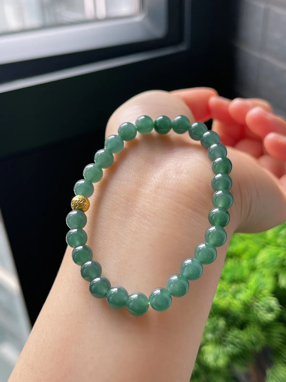 【星河系列】足金波浪珠配冰蓝翡翠珠串6.6mm