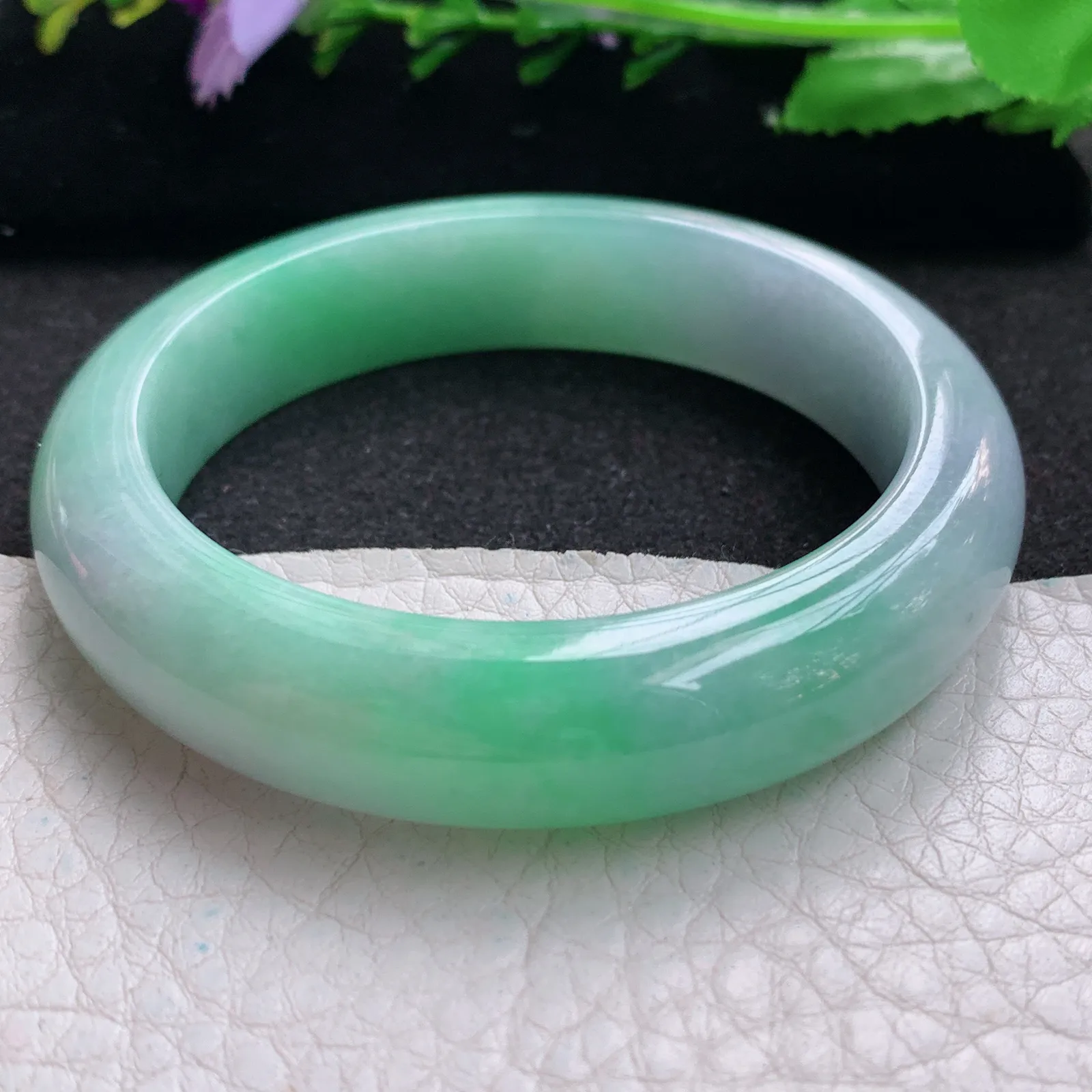 nr小圈口52.5*12.8*8.5平安镯 缅甸翡翠a货玉手镯春带彩秀气宽边玉手环