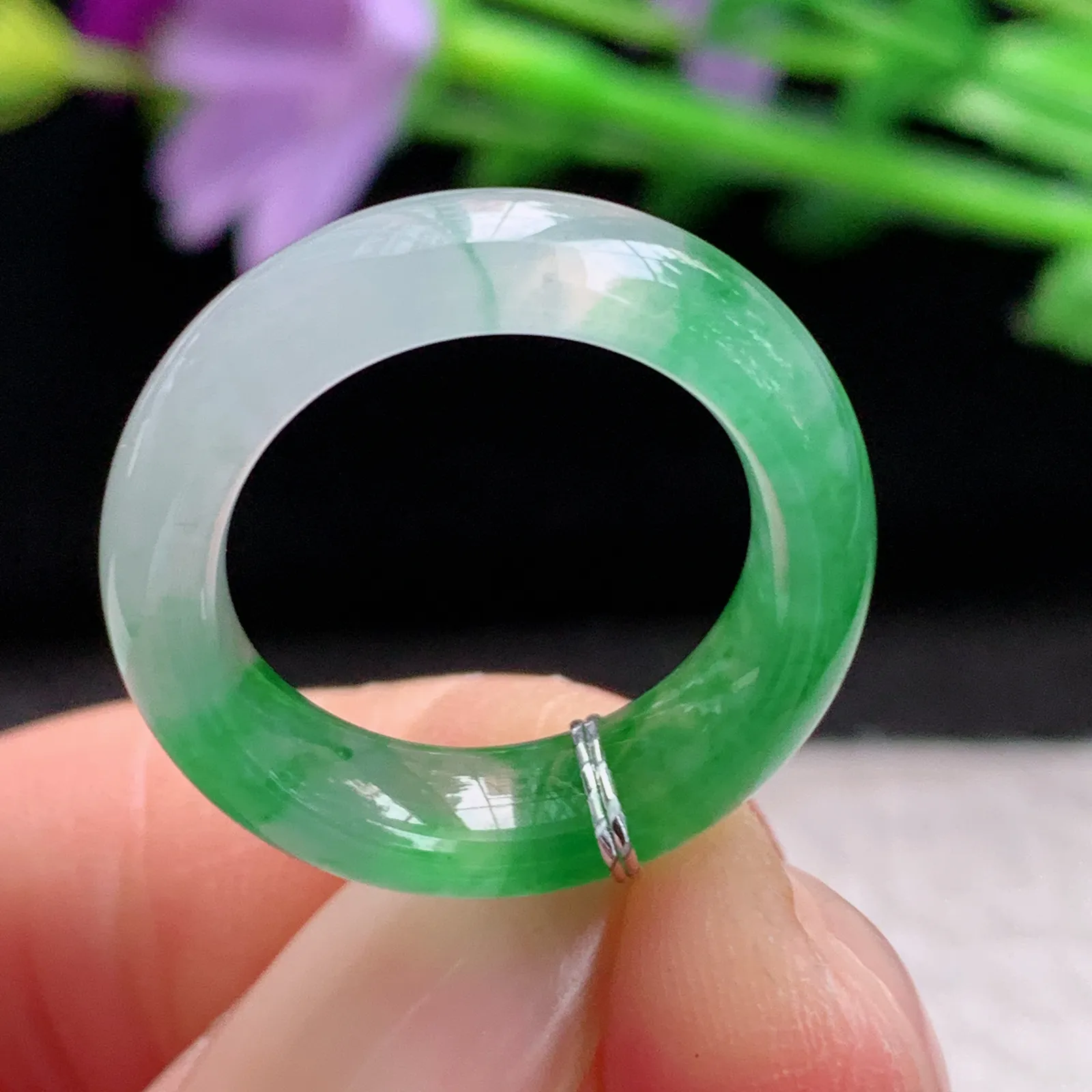 qxm实拍16*6*3.5缅甸翡翠精雕冰绿16mm内径指环 玉戒指