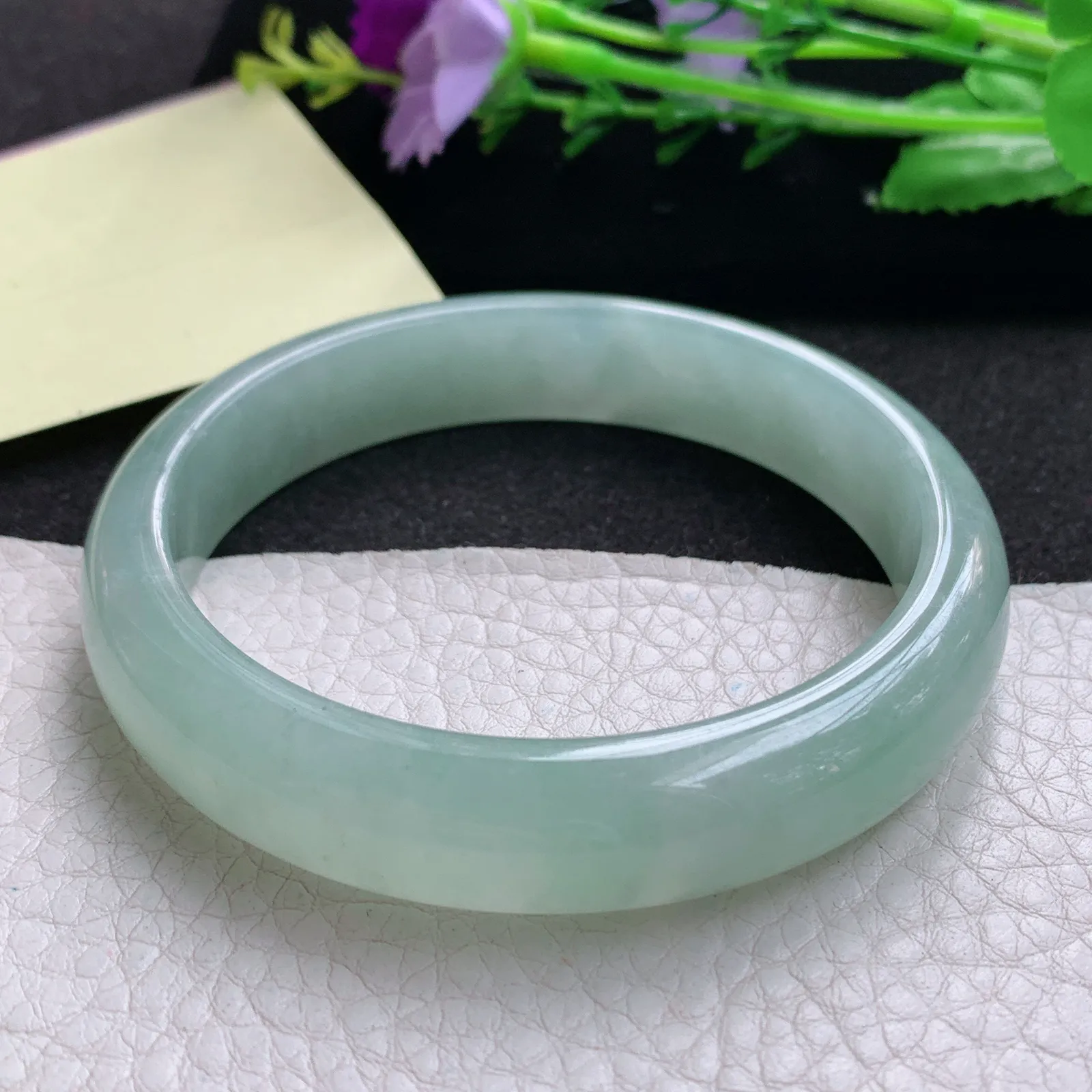 nr大圈口61*12.3*8.3平安镯 缅甸翡翠a货玉手镯冰润晴美宽边玉手环