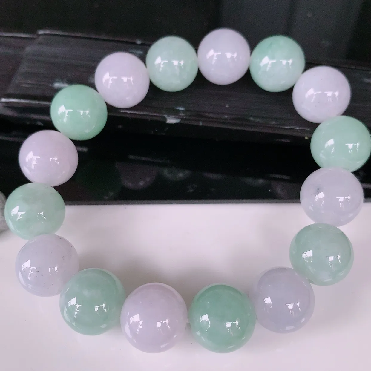 自然光实拍，冰润双彩翡翠手链手串，颜色丰富，料子细腻，高档大气自戴送礼佳品！#46.22取一尺寸13.3