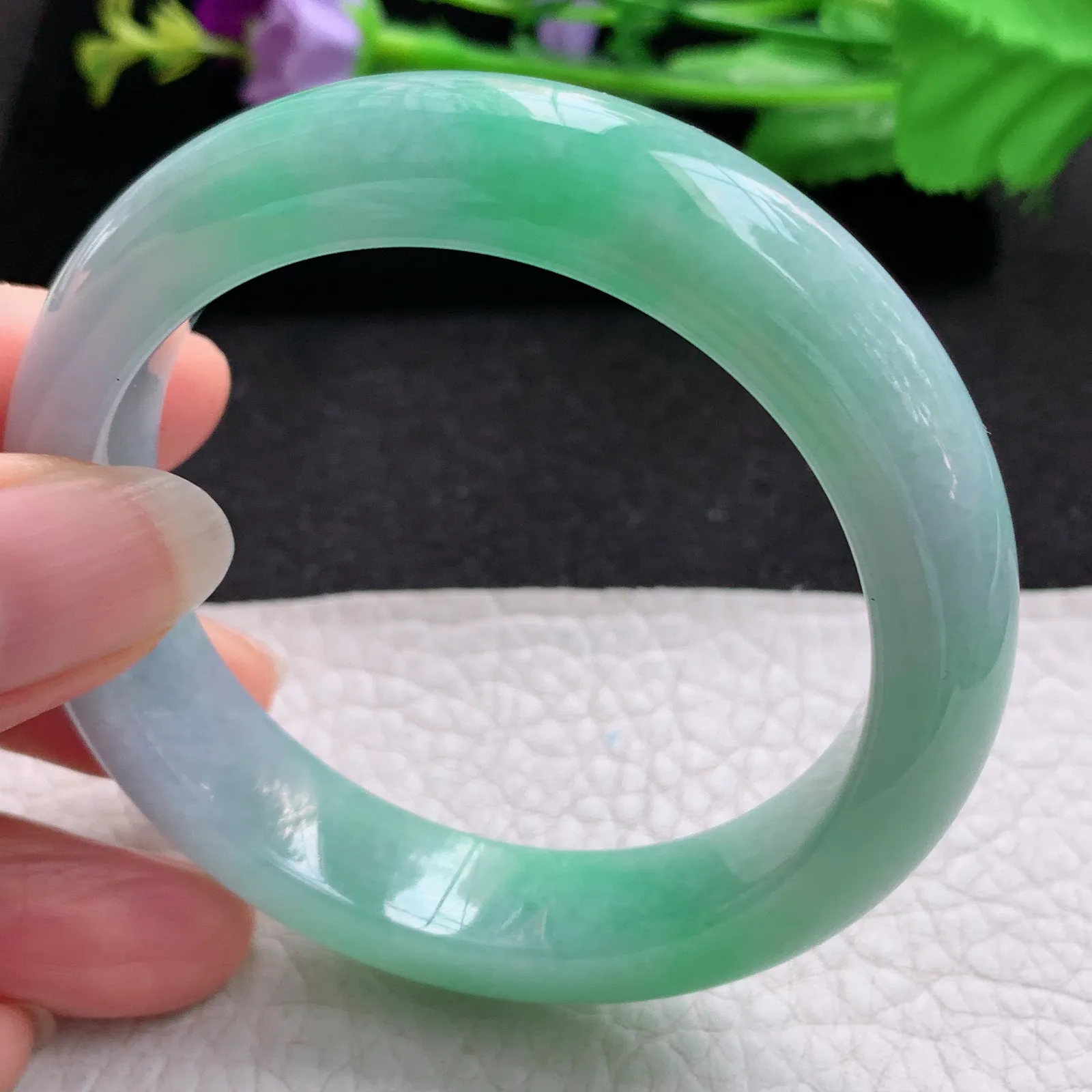 nr小圈口52.5*12.8*8.5平安镯 缅甸翡翠a货玉手镯春带彩秀气宽边玉手环