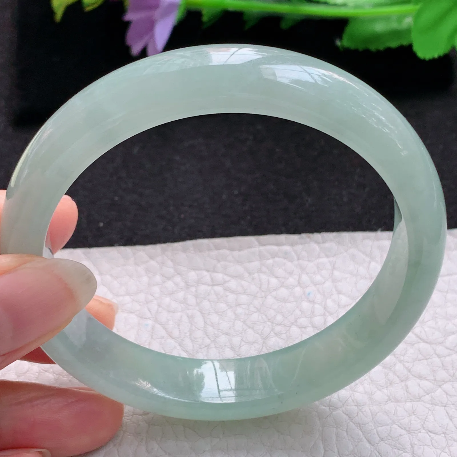 nr大圈口61*12.3*8.3平安镯 缅甸翡翠a货玉手镯冰润晴美宽边玉手环