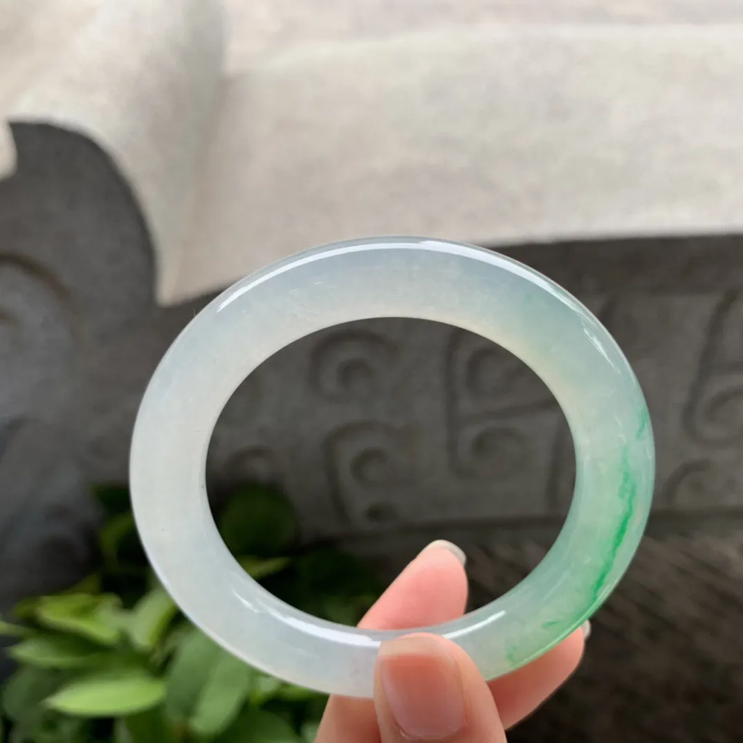 小圈口51.5-9.2 【冰种飘绿圆条手镯】圆条51 52可戴