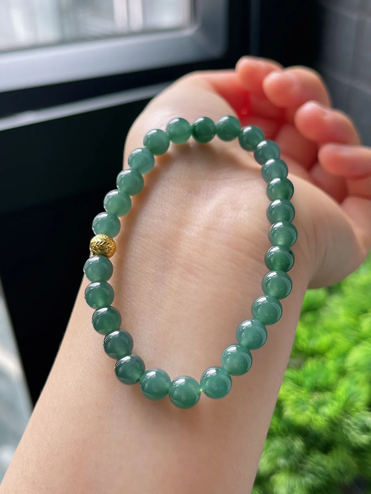 【星河系列】足金波浪珠配冰蓝翡翠珠串6.6mm