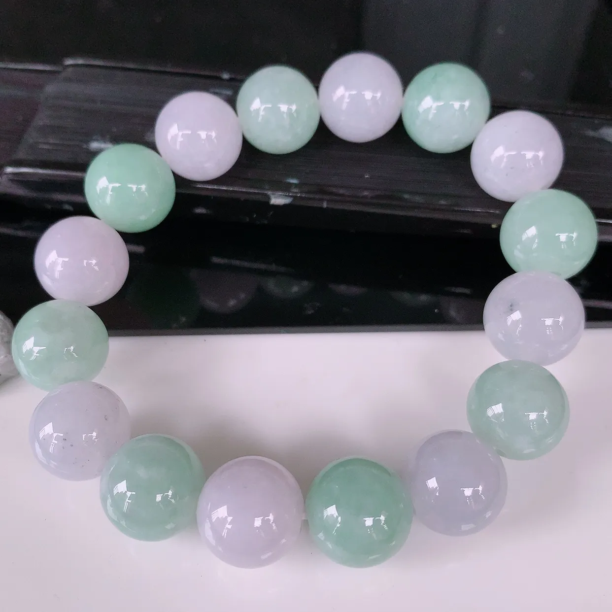 自然光实拍，冰润双彩翡翠手链手串，颜色丰富，料子细腻，高档大气自戴送礼佳品！#46.22取一尺寸13