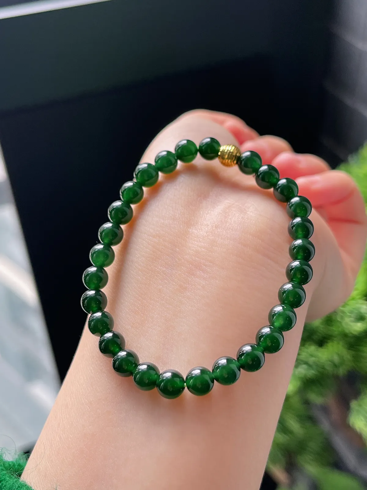 【星河系列】足金星闪珠配冰蓝翡翠珠串6mm