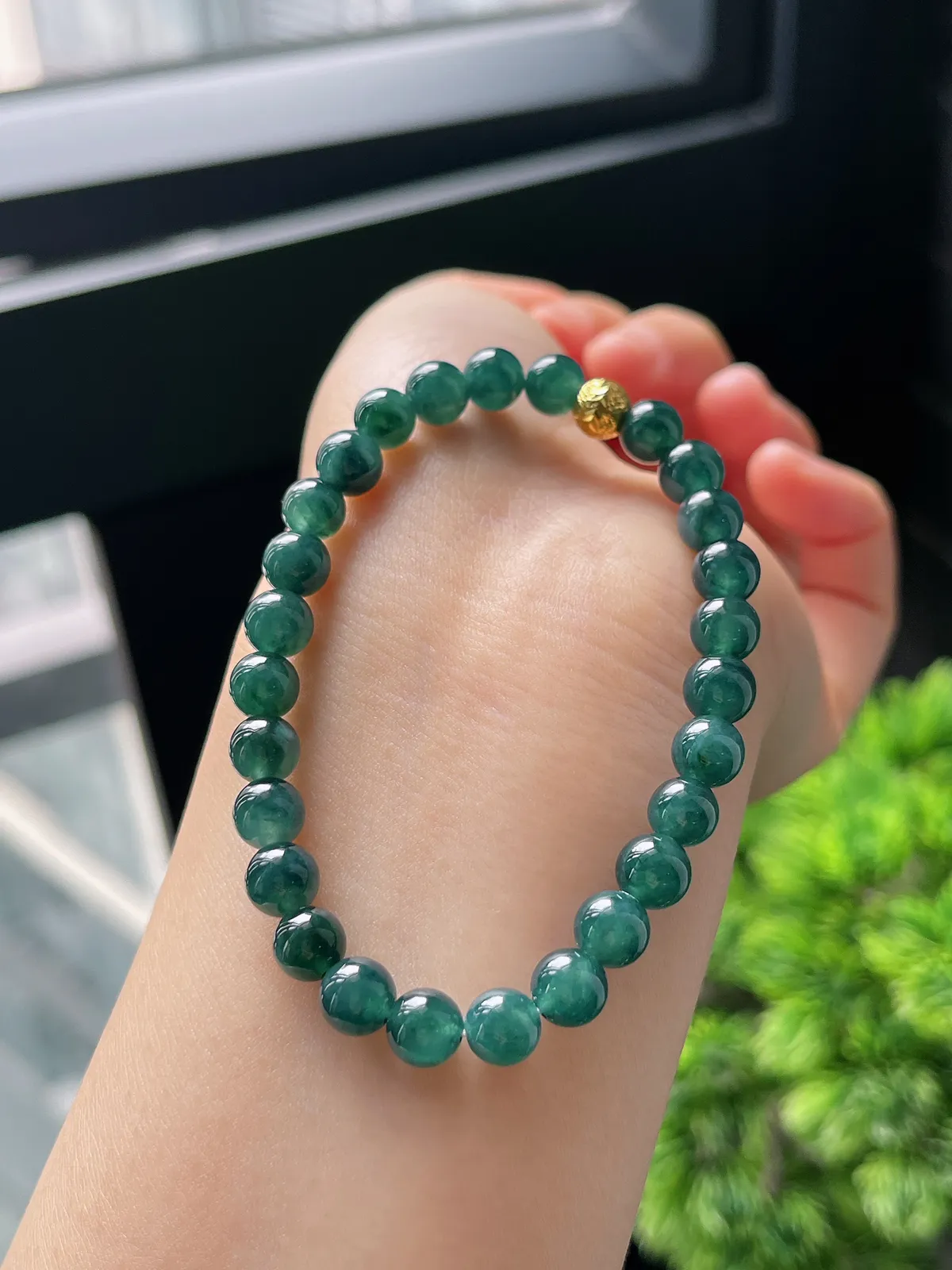 【星河系列】足金波纹珠配冰蓝翡翠珠串6.6mm