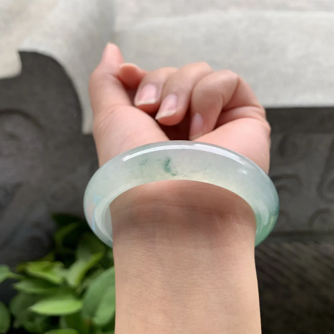小圈口 51.7-12.3-8.3【冰种飘绿正圈手镯】正圈51 52可戴