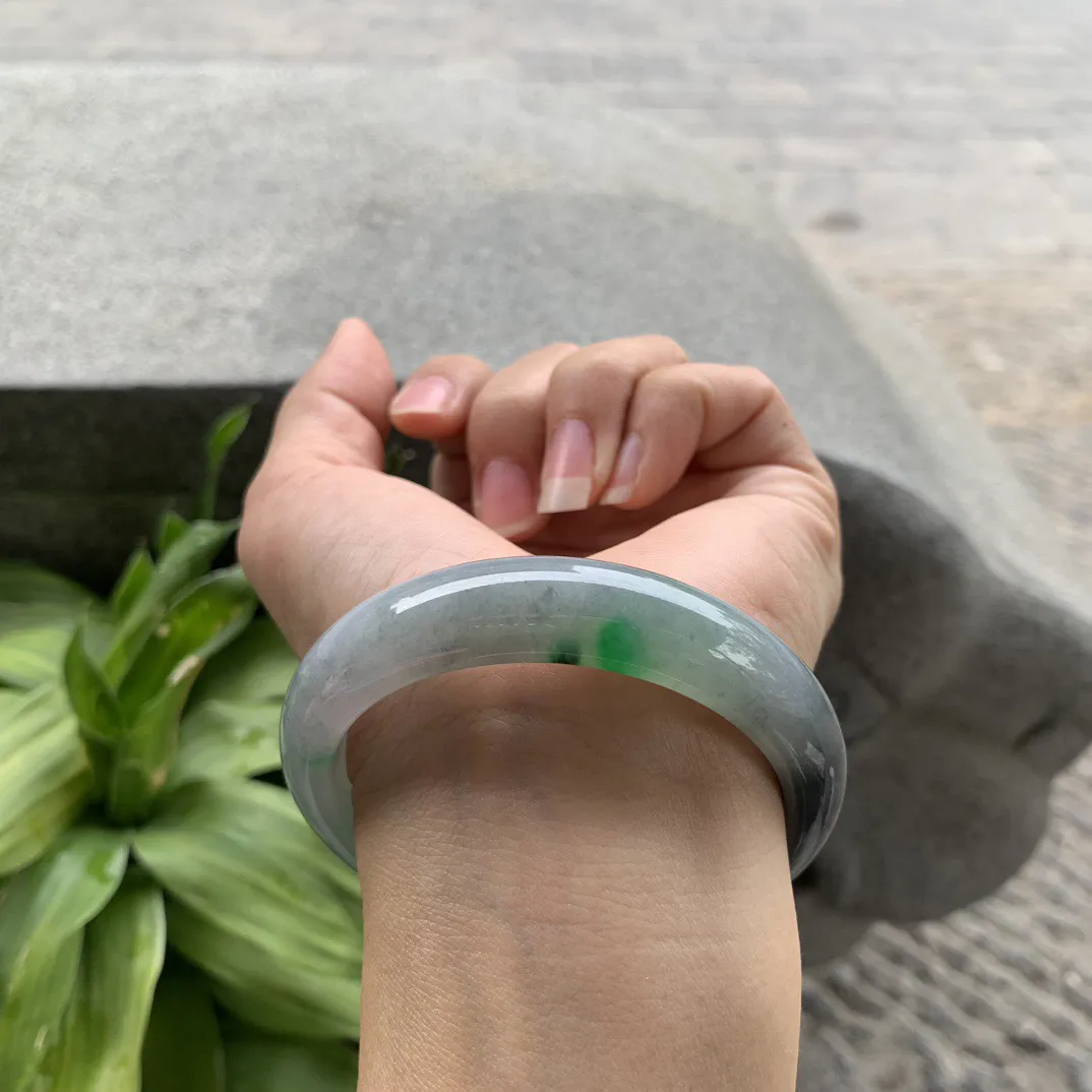 圈口 54.8-12.8-7.9【乌鸡飘绿正圈手镯】正圈54 55可戴