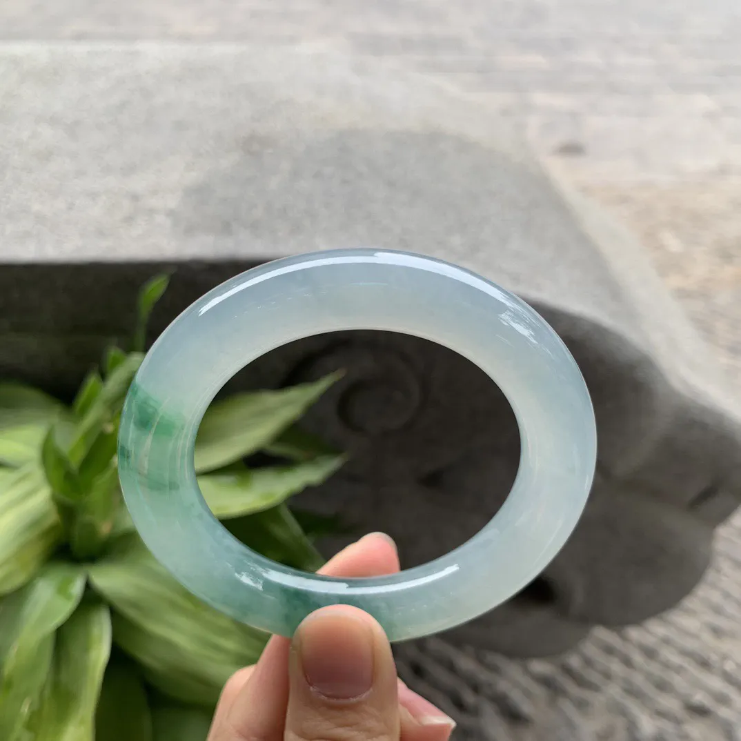 小圈口 53.8-11.8【冰种飘花圆条手镯】圆条53 54可戴