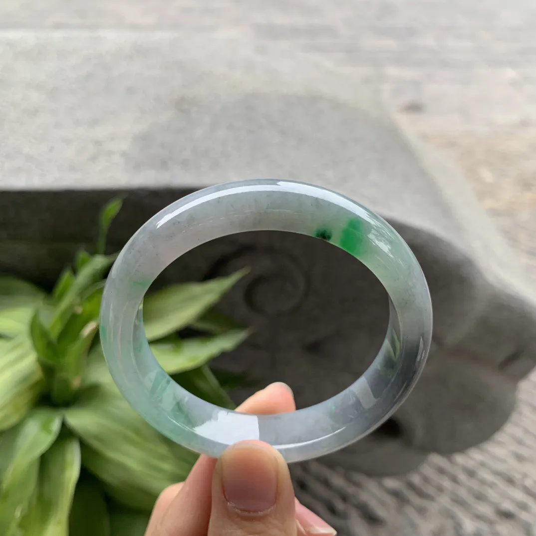 圈口 54.8-12.8-7.9【乌鸡飘绿正圈手镯】正圈54 55可戴