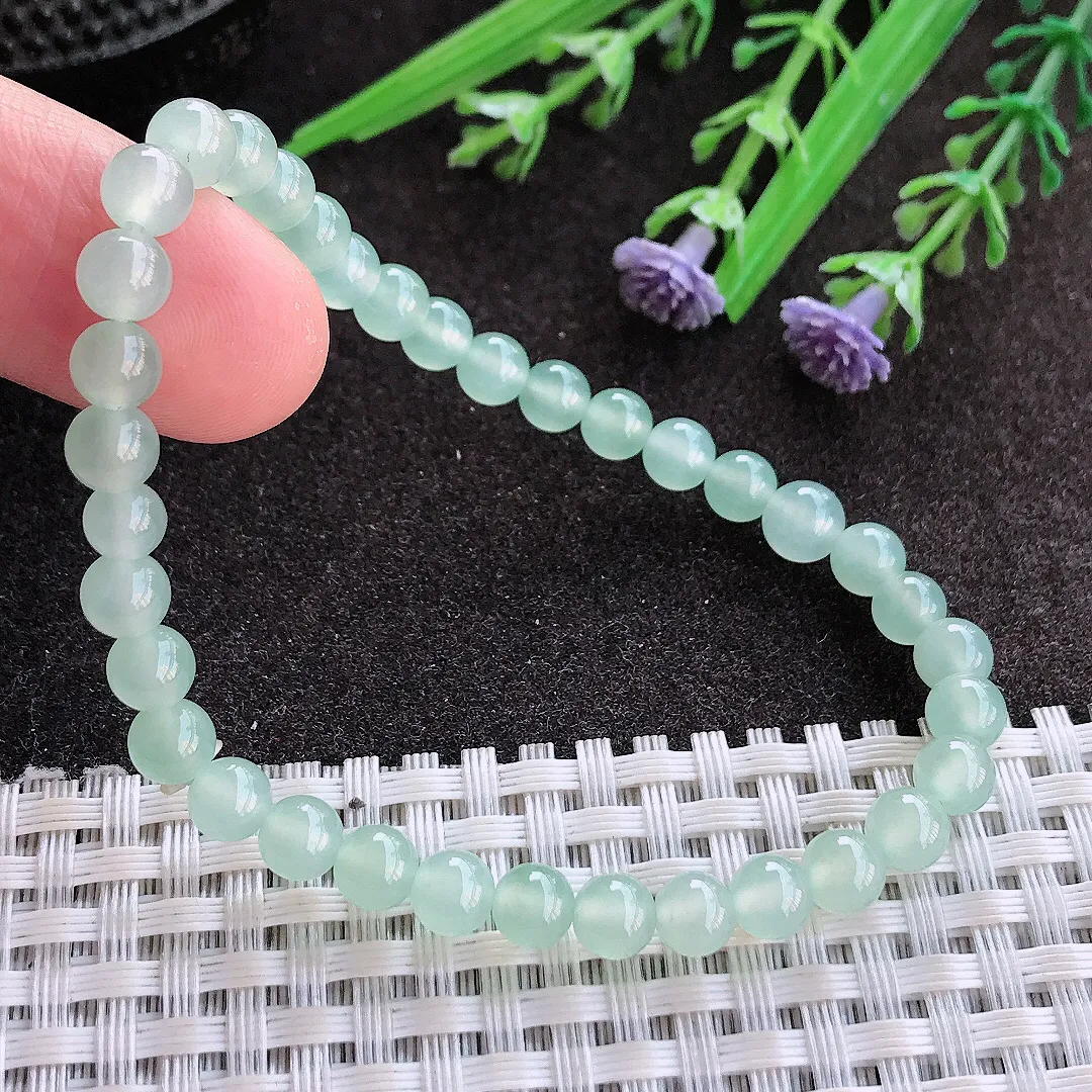 实拍A货翡翠5.5/36颗老坑冰种起胶冰晴绿圆珠手链吊坠翡翠玉珠手串女