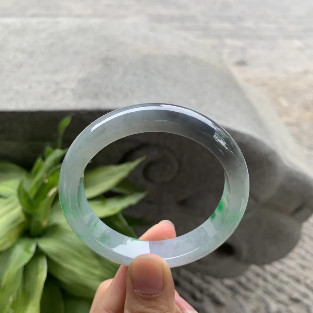 圈口 54.8-12.8-7.9【乌鸡飘绿正圈手镯】正圈54 55可戴