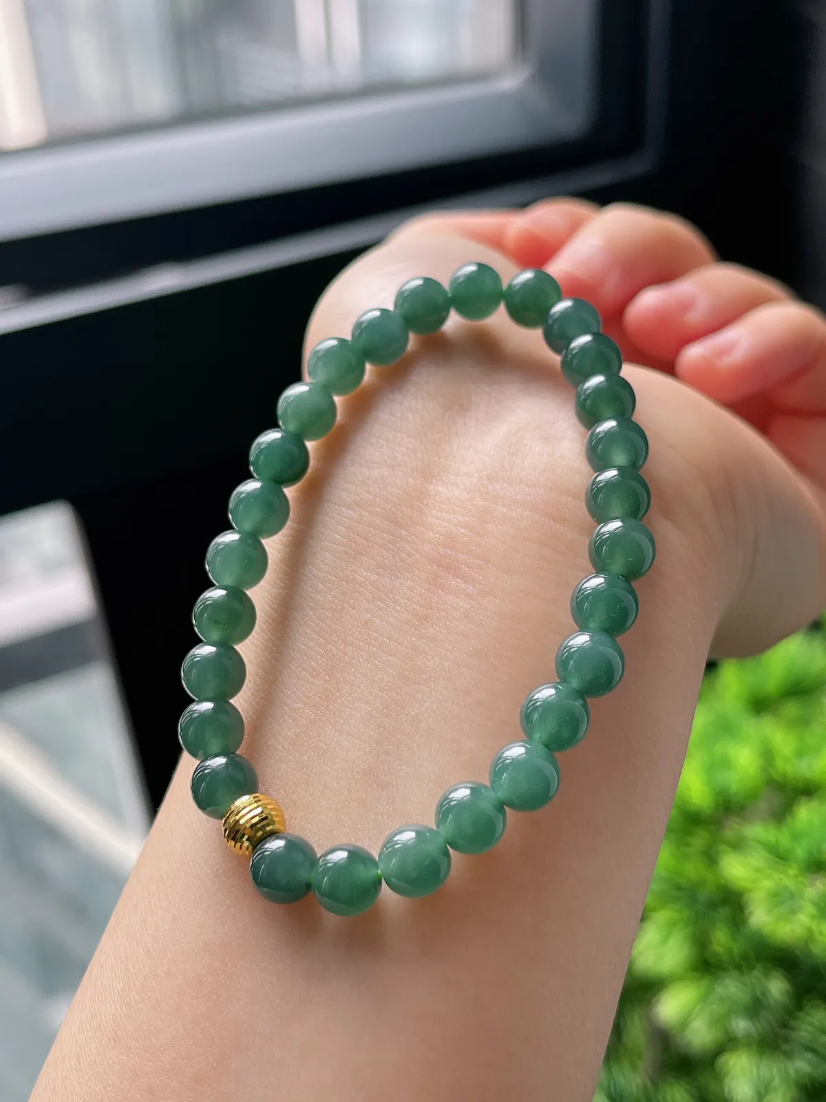 【星河系列】足金星闪珠配冰蓝翡翠珠串6.5mm