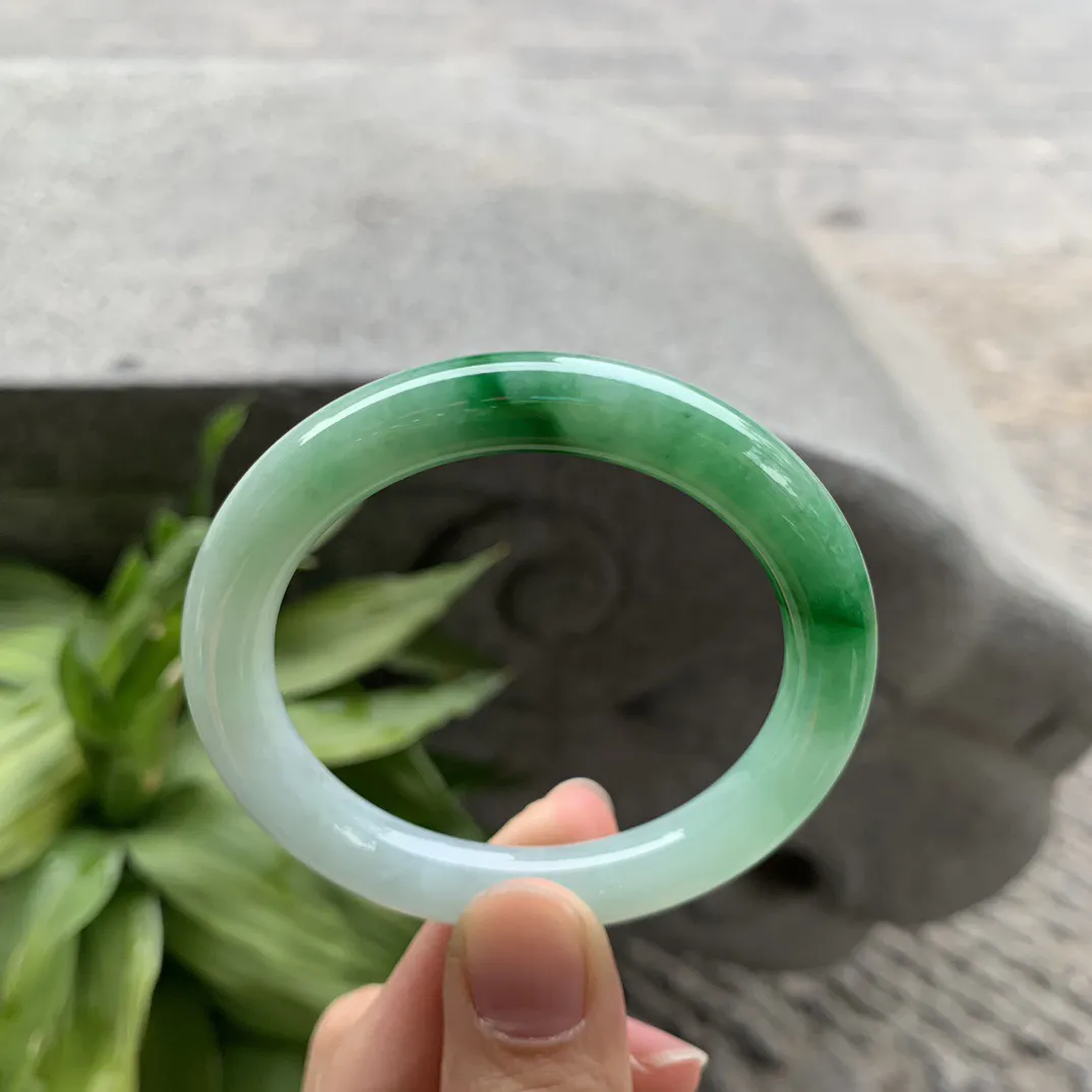 小圈口49.8-9 【飘绿圆条手镯】圆条49 50可戴
