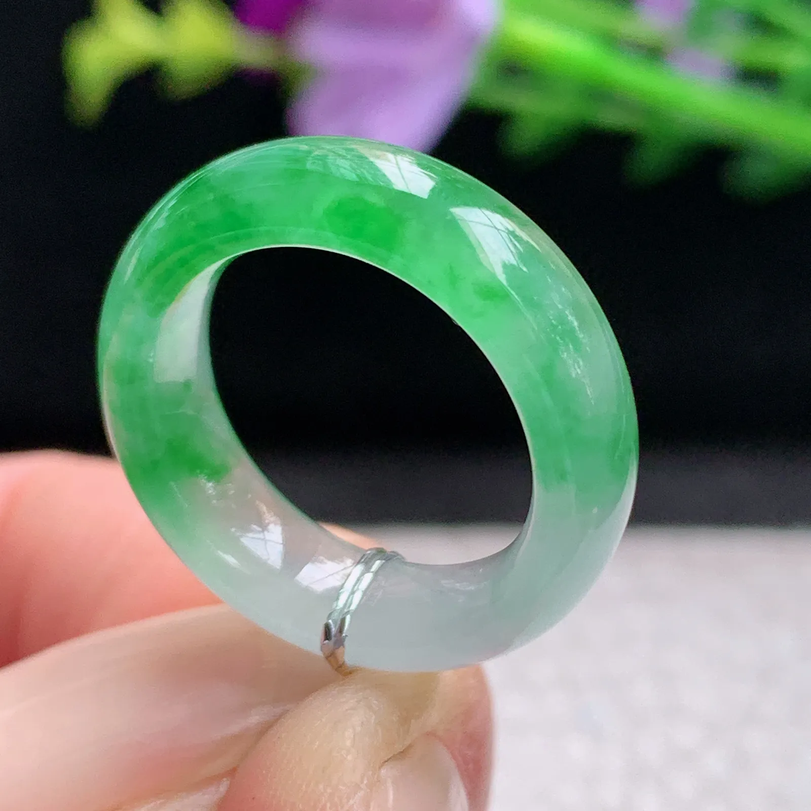 qxm实拍16*6*3.5缅甸翡翠精雕冰绿16mm内径指环 玉戒指