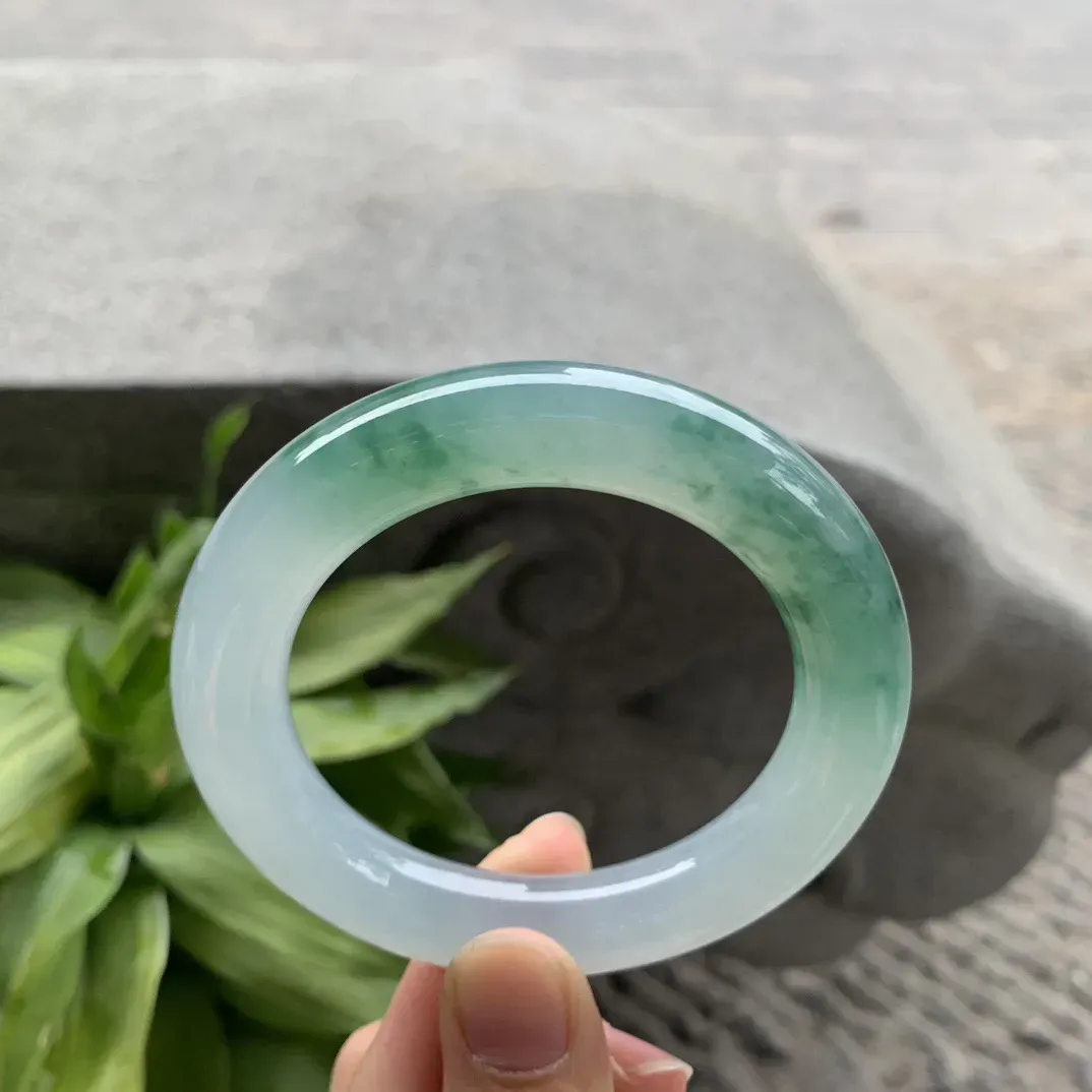 小圈口 53.8-11.8【冰种飘花圆条手镯】圆条53 54可戴