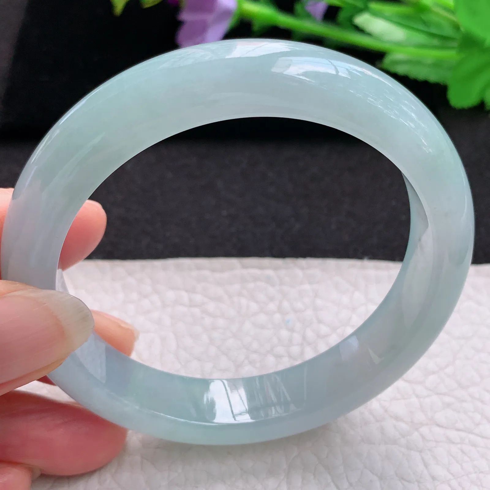 xd实拍58*12.5*8.5平安镯 缅甸翡翠a货玉手镯冰润天空蓝宽边玉手环