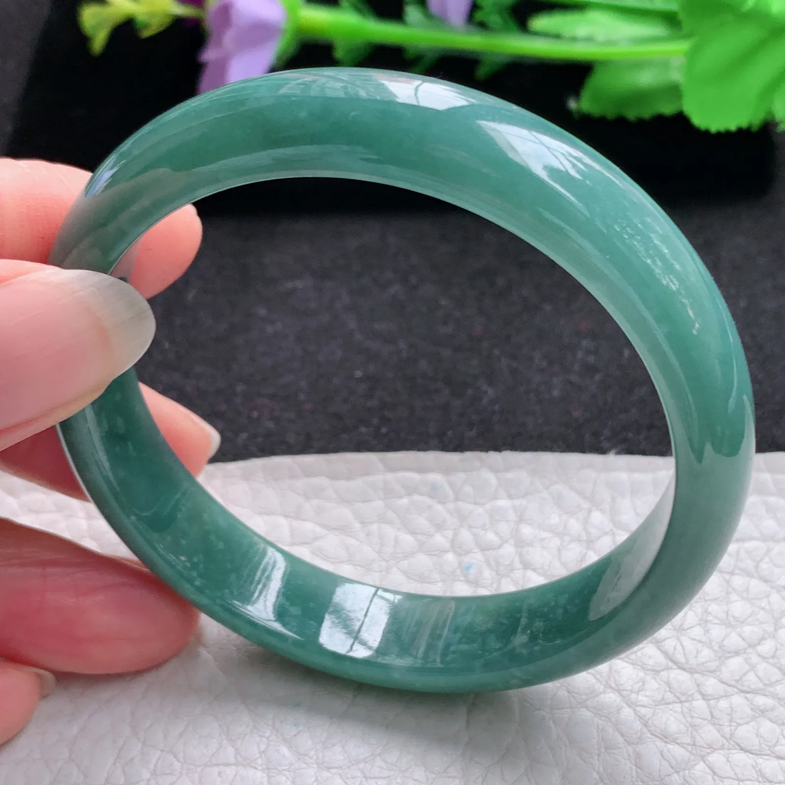 nr自然光56*12*6.5平安镯 翡翠a货玉手镯蓝韵宽边玉手环