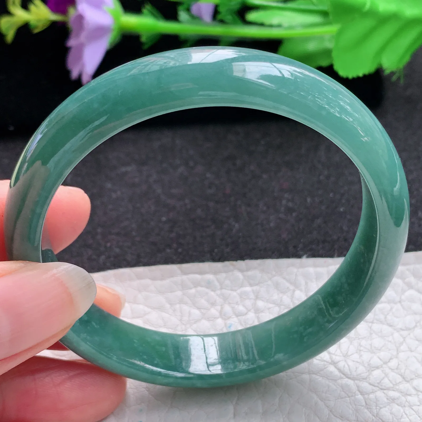 nr自然光56*12*6.5平安镯 翡翠a货玉手镯蓝韵宽边玉手环