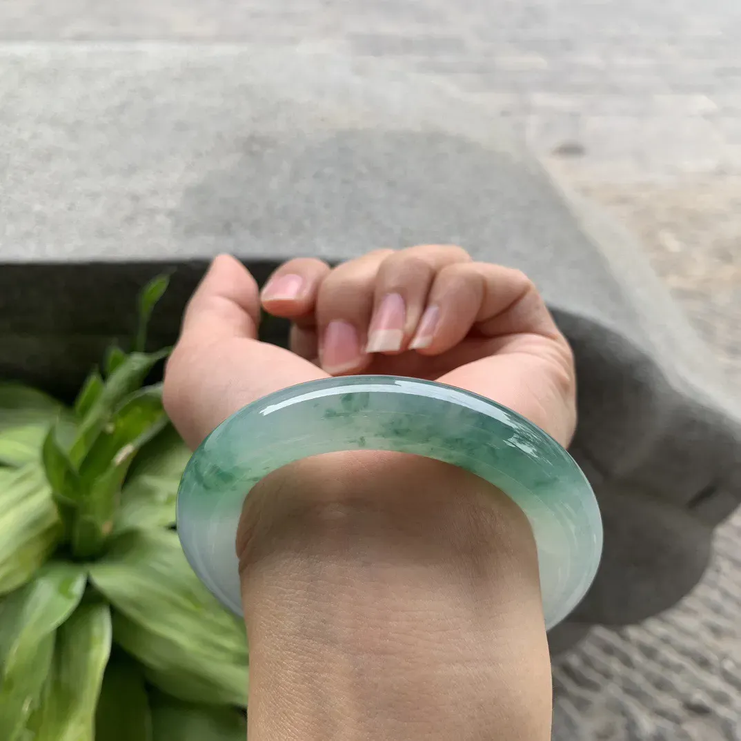 小圈口 53.8-11.8【冰种飘花圆条手镯】圆条53 54可戴