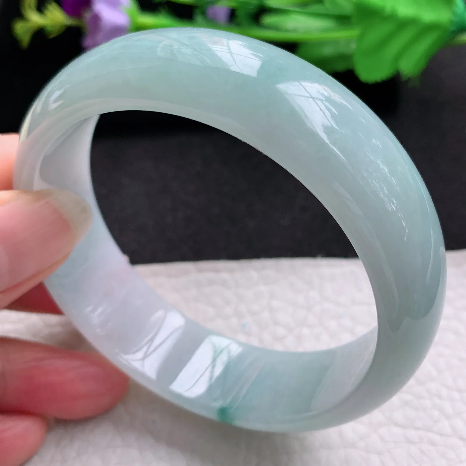 nr自然光58.5*18*7.2轮胎镯 缅甸翡翠a货玉手镯飘花大气宽边玉手环