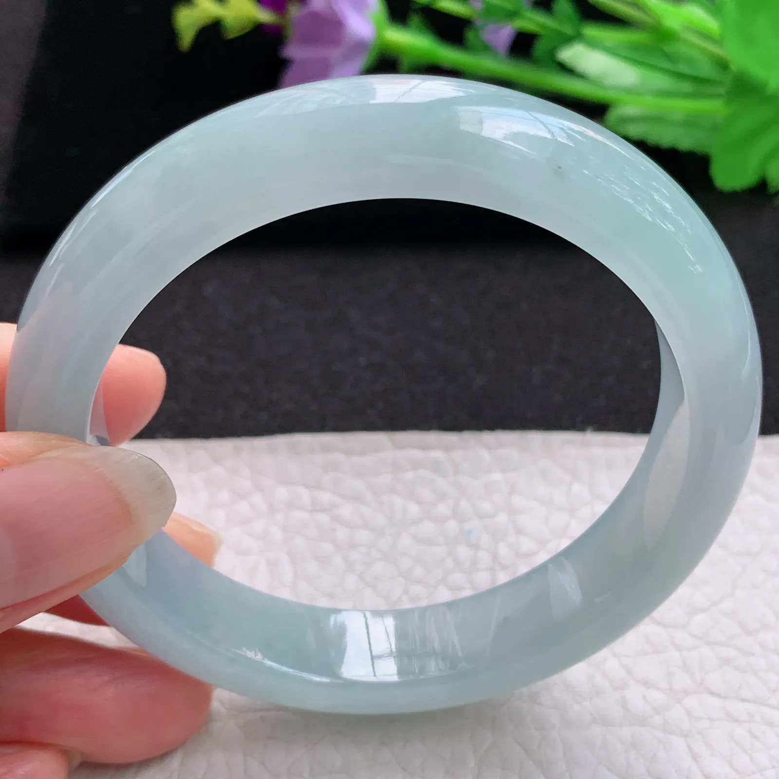 xd实拍58*12.5*8.5平安镯 缅甸翡翠a货玉手镯冰润天空蓝宽边玉手环