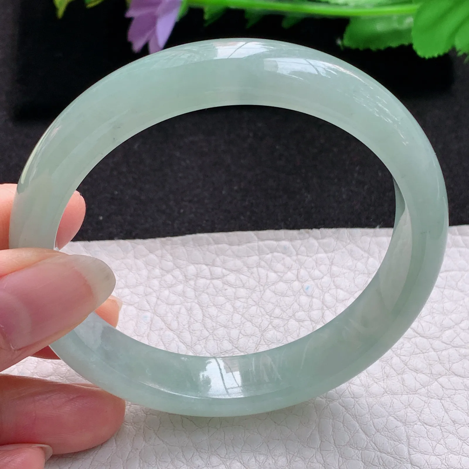 nr大圈口61*12.3*8.3平安镯 缅甸翡翠a货玉手镯冰润晴美宽边玉手环