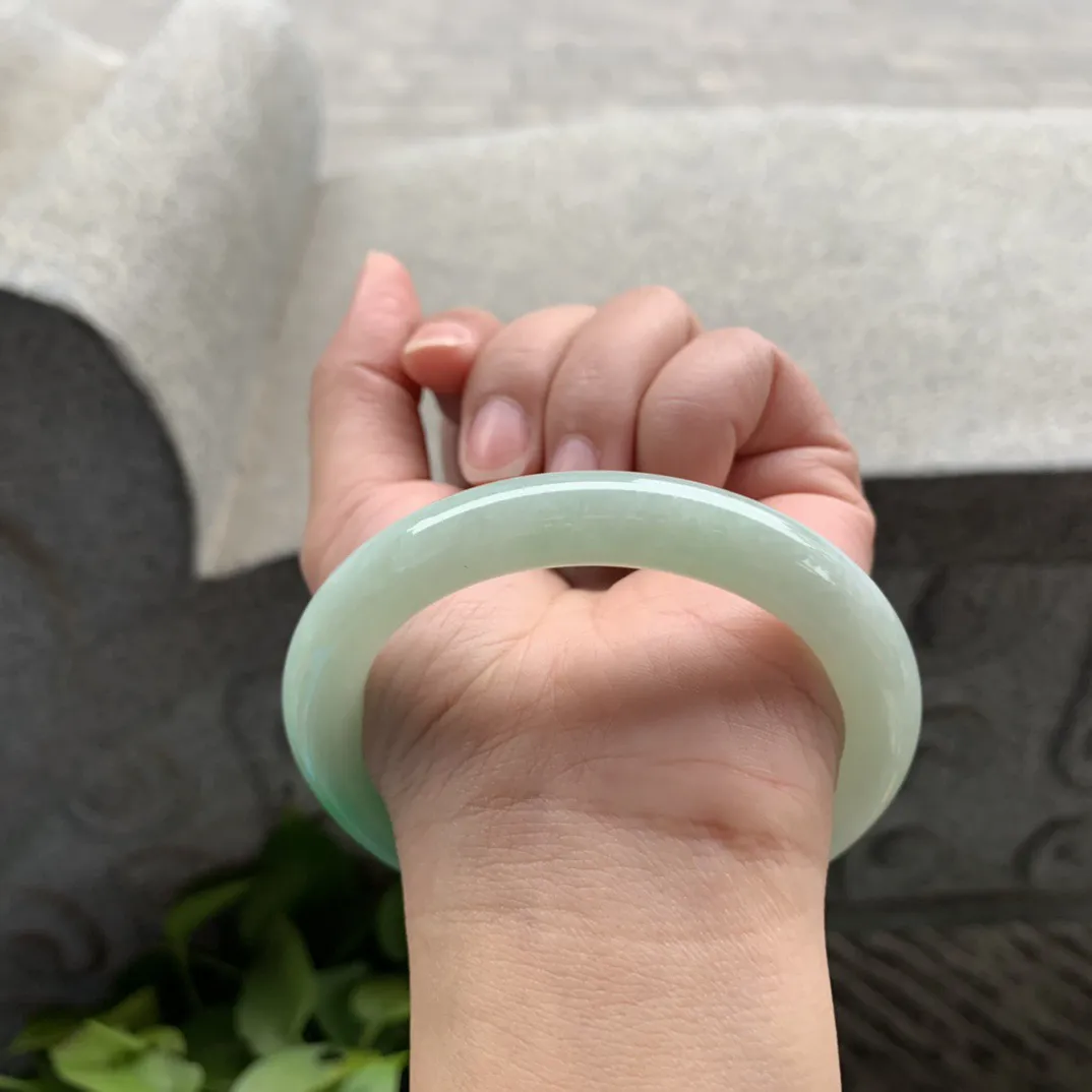 大圈口 58.3-10.4【白底青圆条手镯】圆条58 59可戴