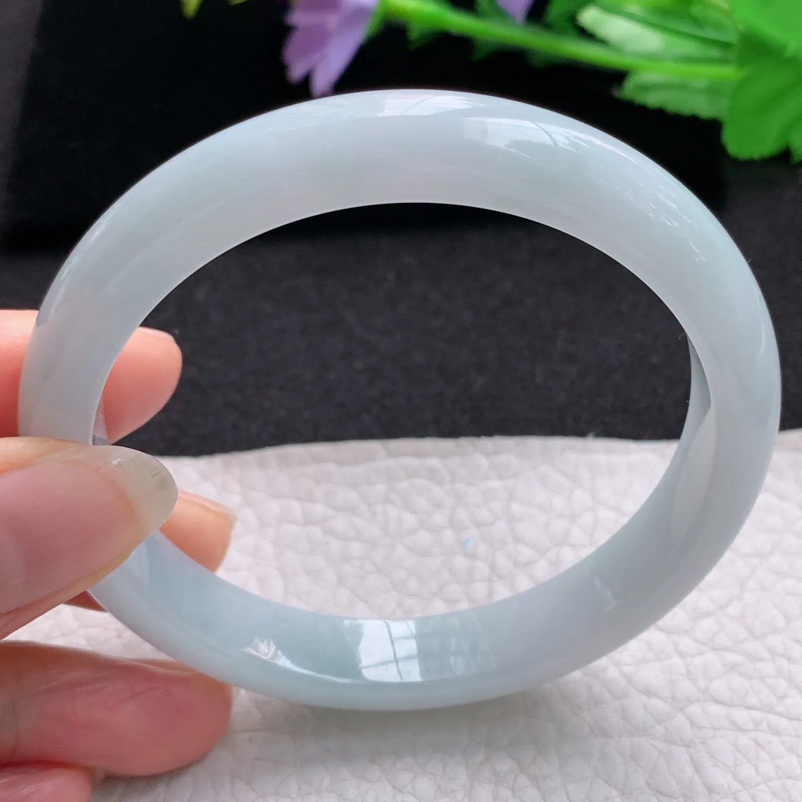 nr大圈口59.5*11.2*7.3平安镯 缅甸翡翠a货玉手镯白月光宽边玉手环