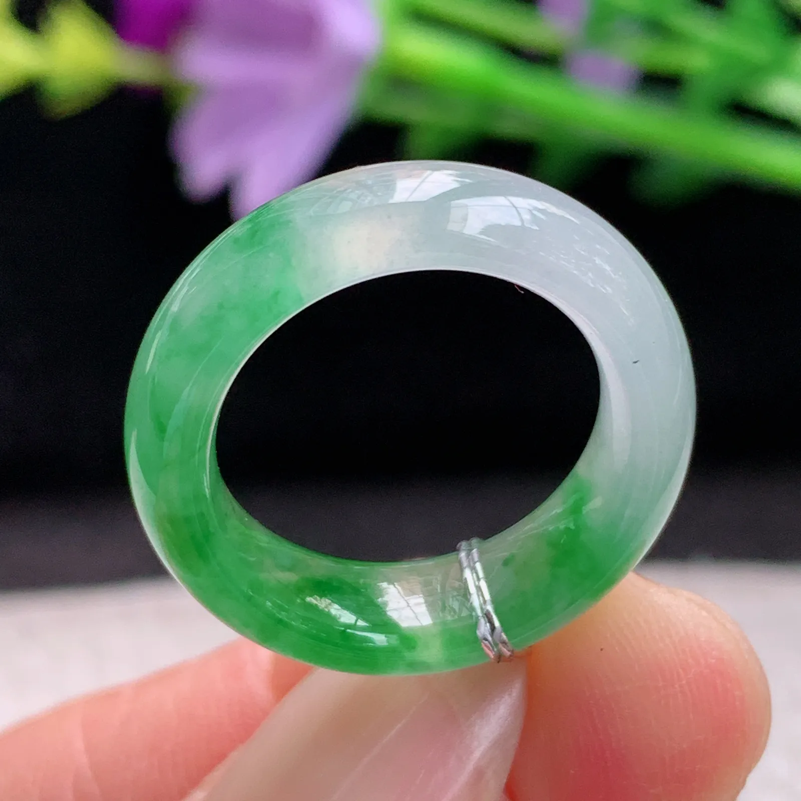 qxm实拍16*6*3.5缅甸翡翠精雕冰绿16mm内径指环 玉戒指