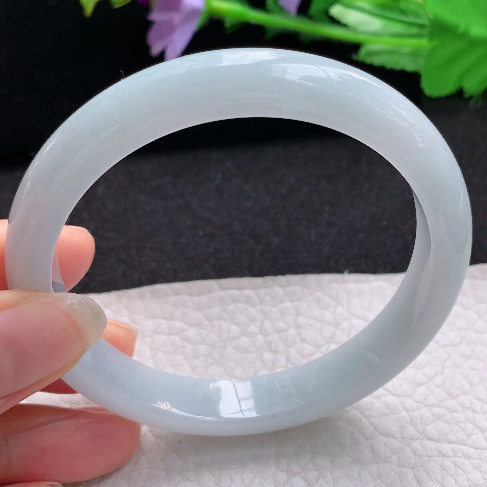 nr大圈口59.5*11.2*7.3平安镯 缅甸翡翠a货玉手镯白月光宽边玉手环