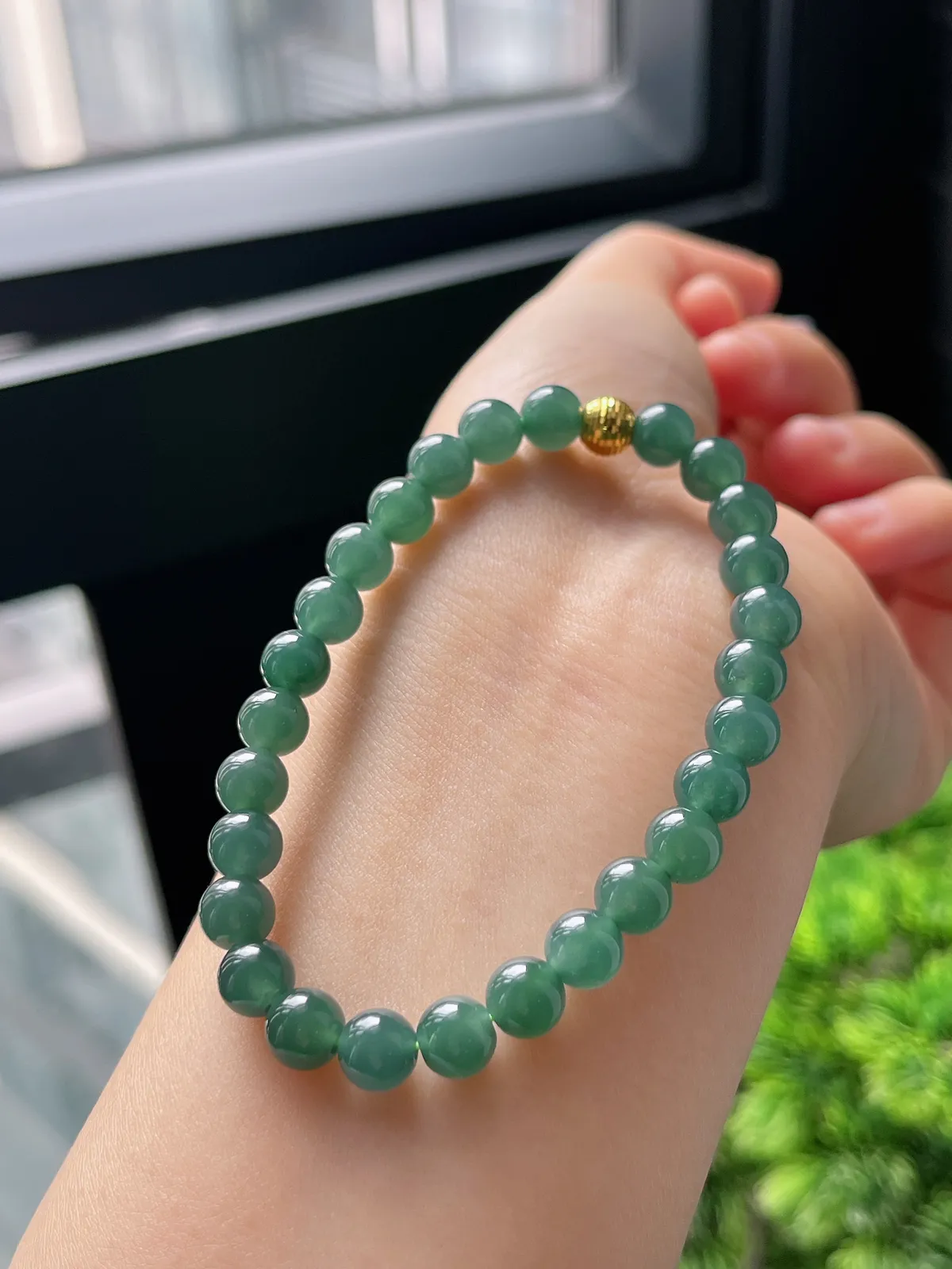 【星河系列】足金星闪珠配冰蓝翡翠珠串6.5mm