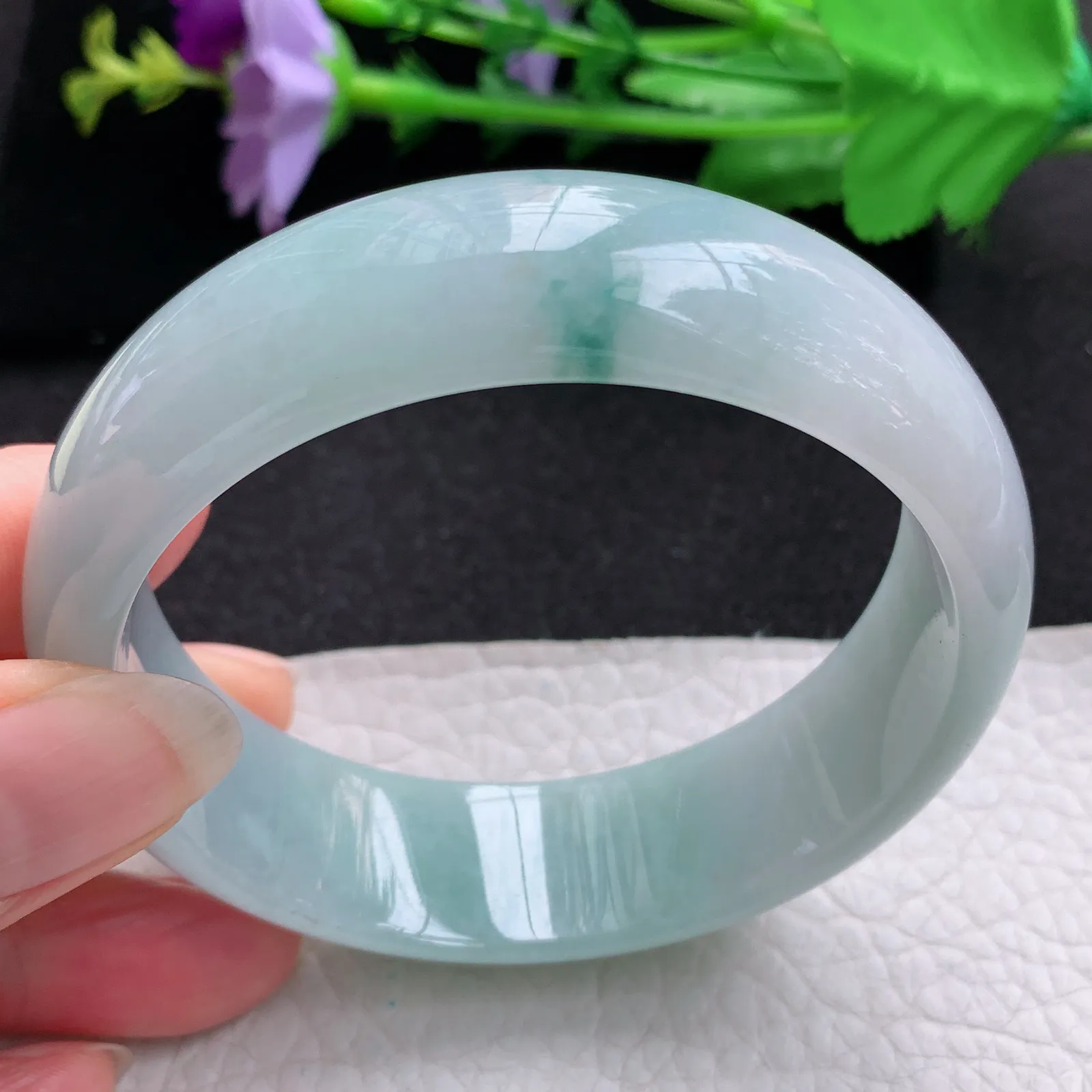 nr自然光58.5*18*7.2轮胎镯 缅甸翡翠a货玉手镯飘花大气宽边玉手环