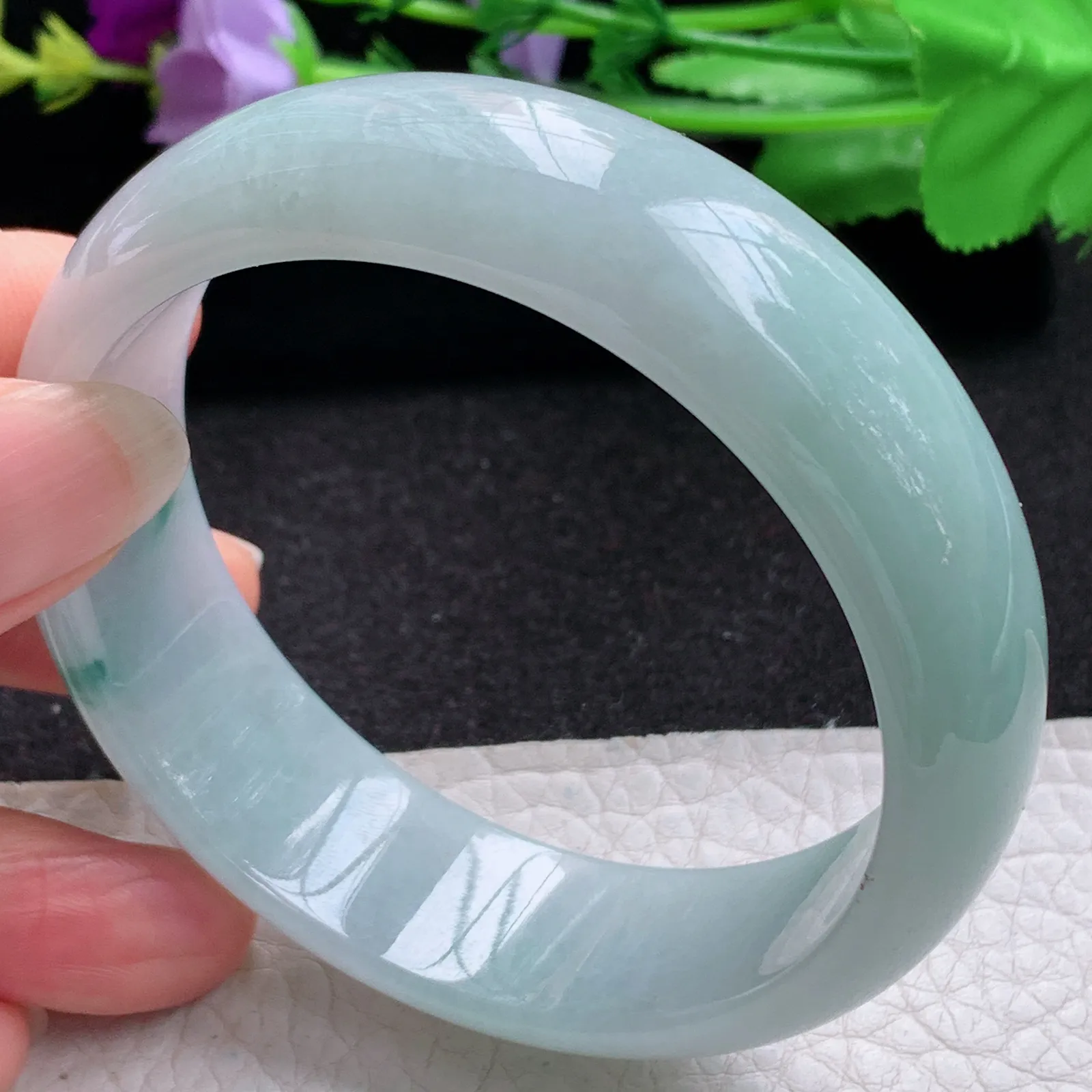 nr自然光58.5*18*7.2轮胎镯 缅甸翡翠a货玉手镯飘花大气宽边玉手环