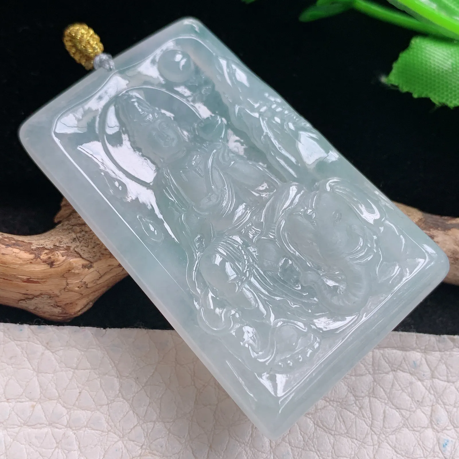 rp实拍52.8*34*5.2缅甸翡翠精雕冰晴普贤菩萨 生肖守护神玉吊坠 玉挂坠