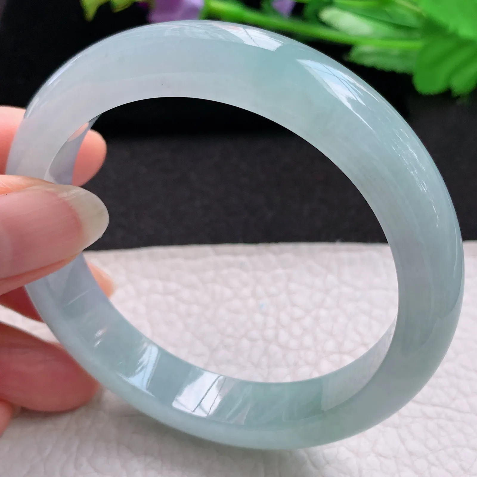 xd实拍58*12.5*8.5平安镯 缅甸翡翠a货玉手镯冰润天空蓝宽边玉手环