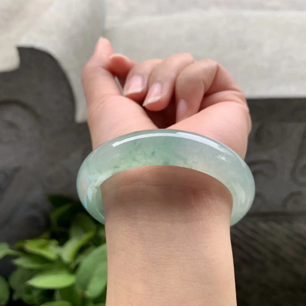 小圈口 51.7-12.3-8.3【冰种飘绿正圈手镯】正圈51 52可戴