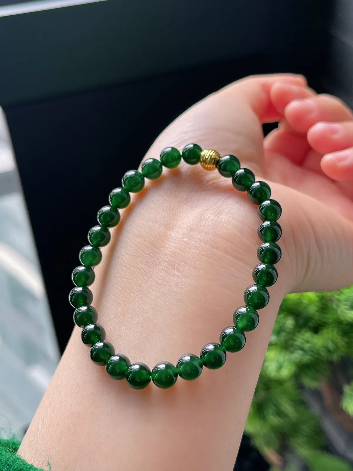 【星河系列】足金星闪珠配冰蓝翡翠珠串6mm