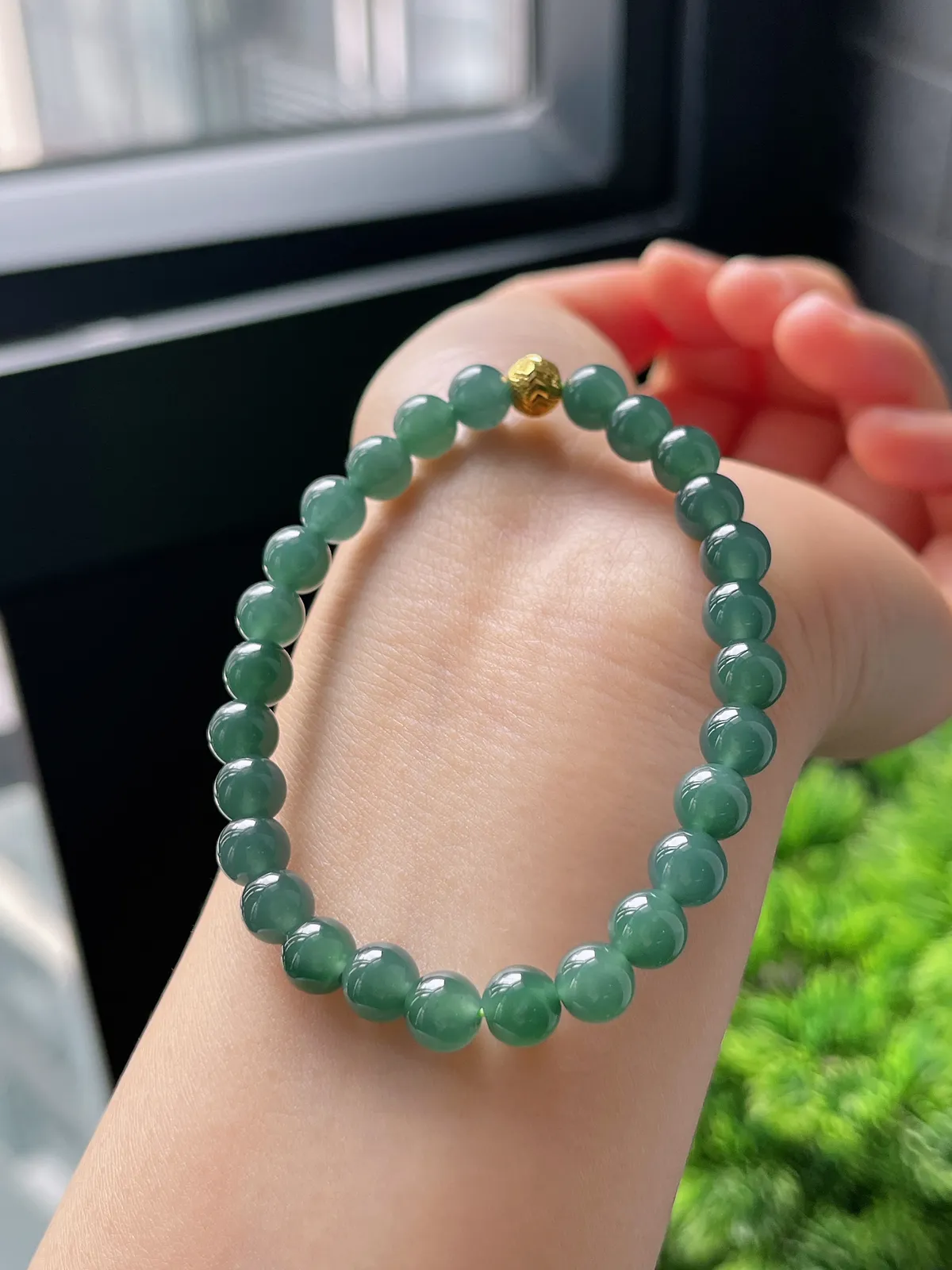 【星河系列】足金波浪珠配冰蓝翡翠珠串6.6mm