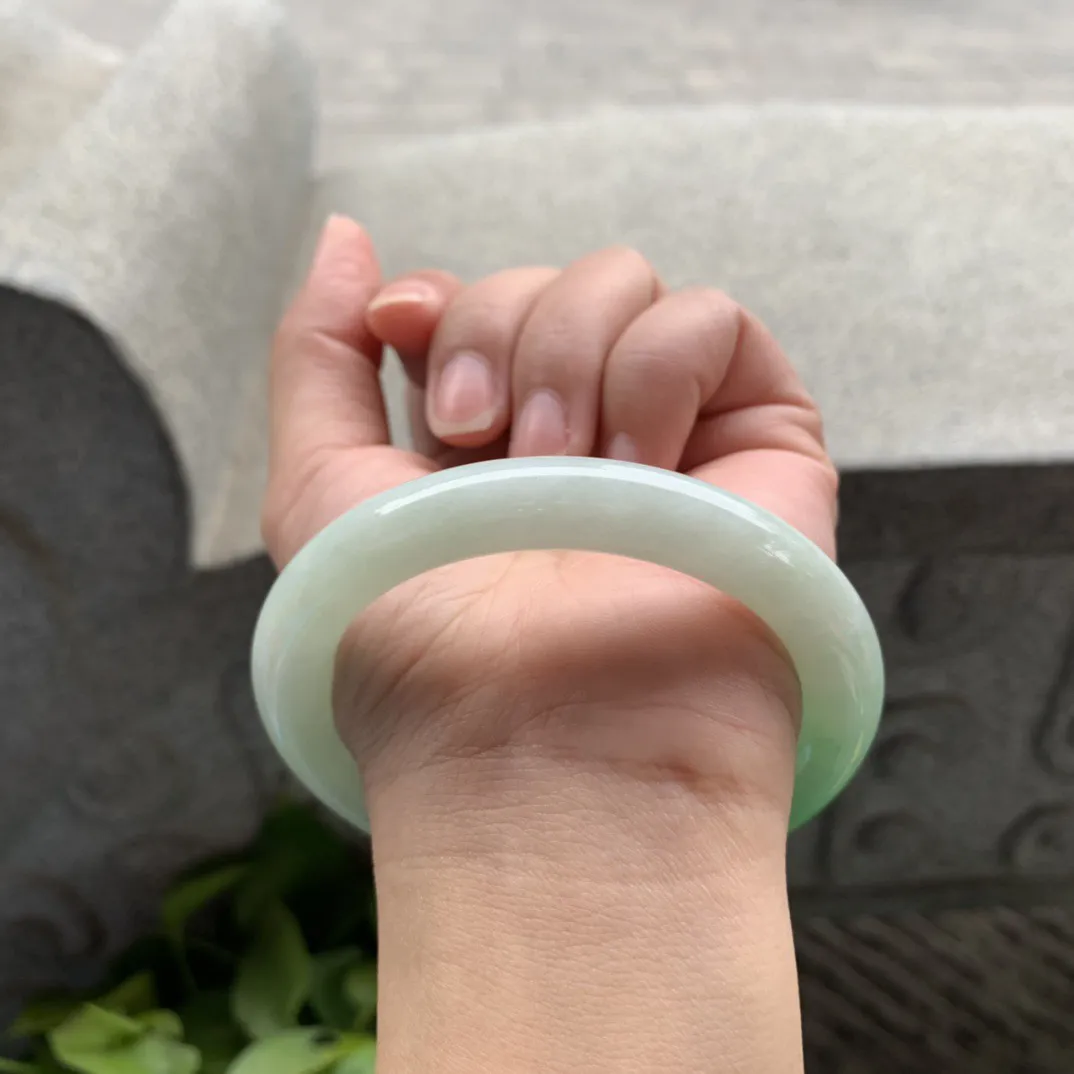 大圈口 58.3-10.4【白底青圆条手镯】圆条58 59可戴