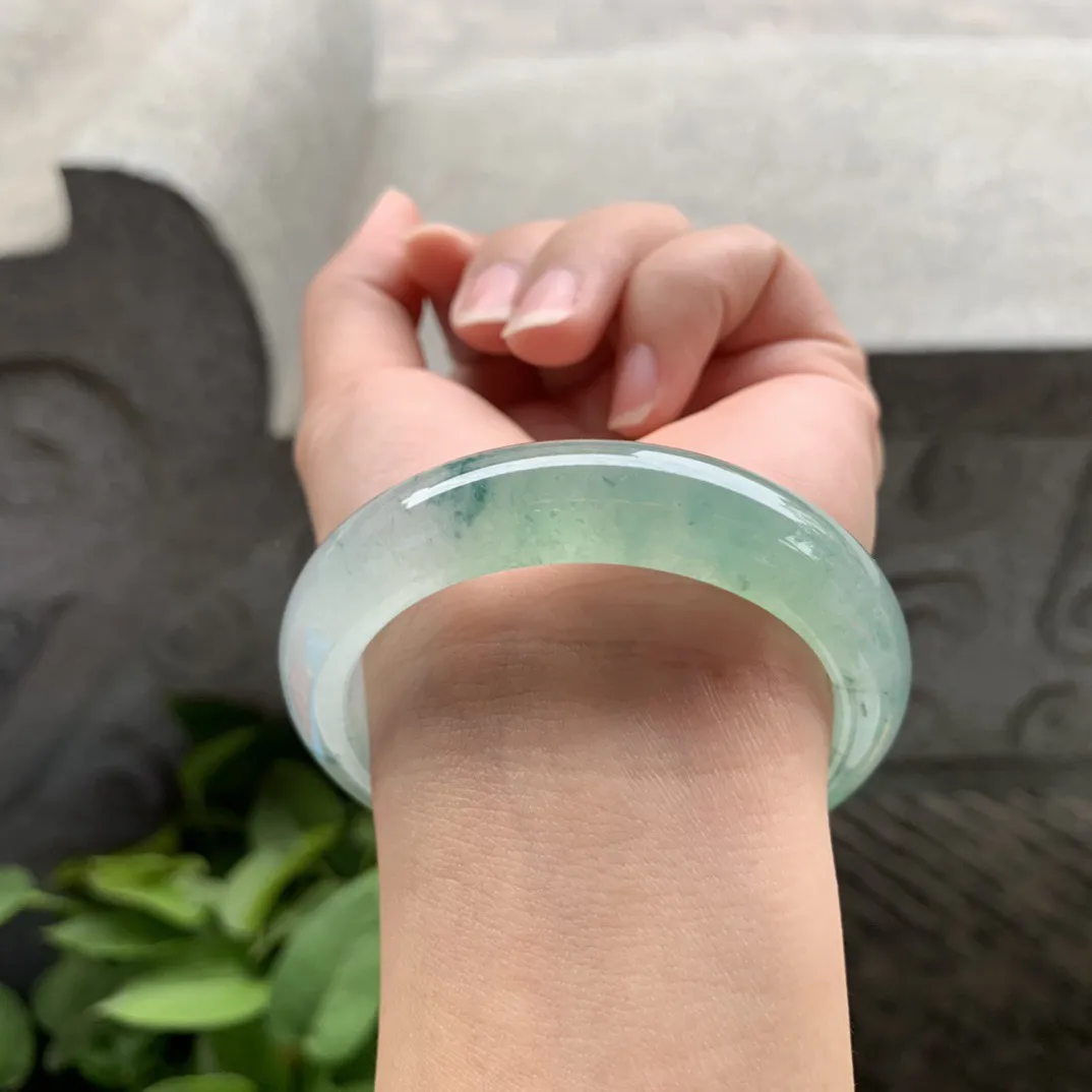 小圈口 51.7-12.3-8.3【冰种飘绿正圈手镯】正圈51 52可戴