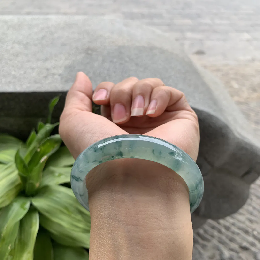 圈口55.4-12.3-7.4 【冰种飘花正圈手镯】正圈55 56可戴