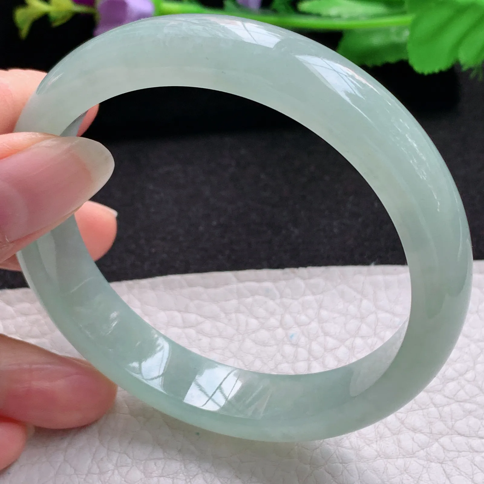 nr大圈口61*12.3*8.3平安镯 缅甸翡翠a货玉手镯冰润晴美宽边玉手环
