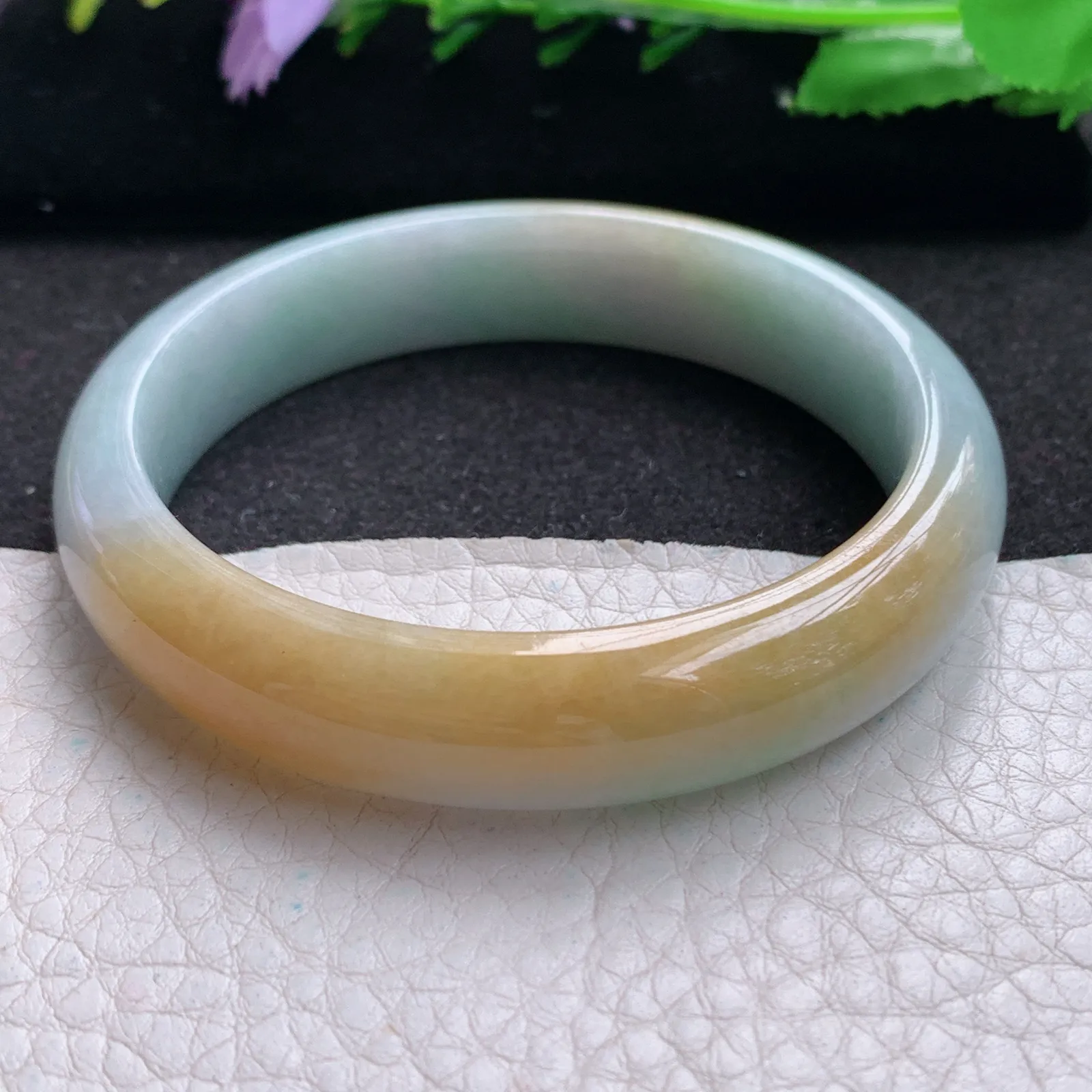 nr自然光55*12.3*7.6平安镯 缅甸翡翠a货玉手镯双彩水润宽边玉手环