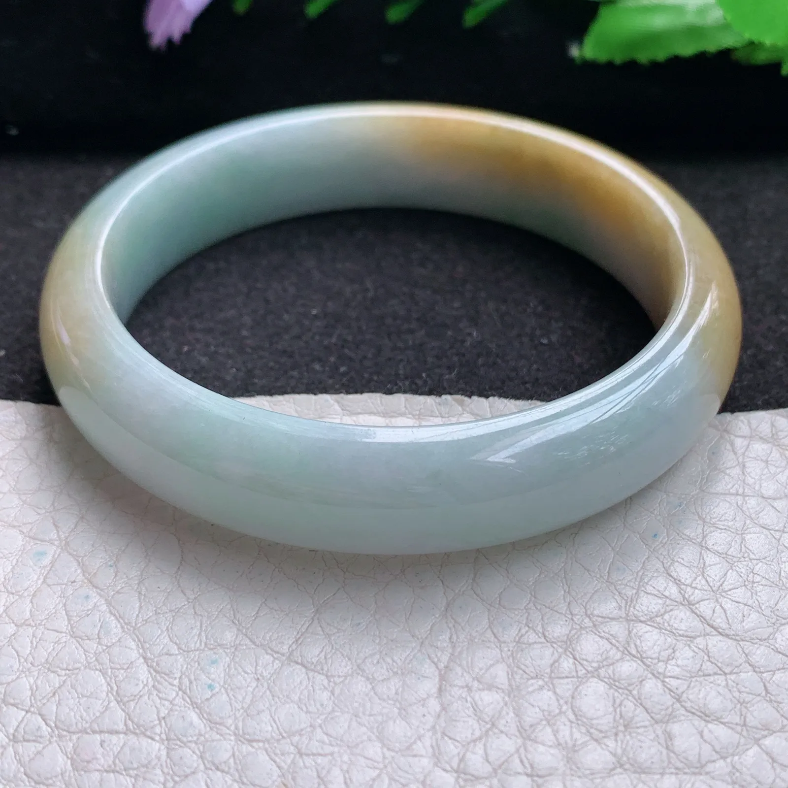 nr自然光55*12.3*7.6平安镯 缅甸翡翠a货玉手镯双彩水润宽边玉手环