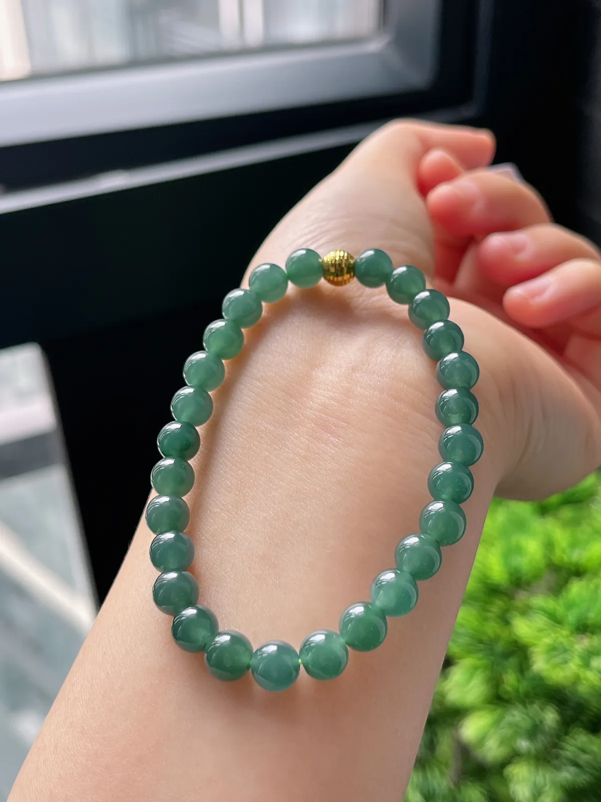 【星河系列】足金星闪珠配冰蓝翡翠珠串6.5mm